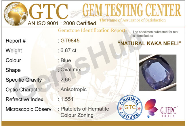 Natural Kaka Neeli Stone 6.87 ct